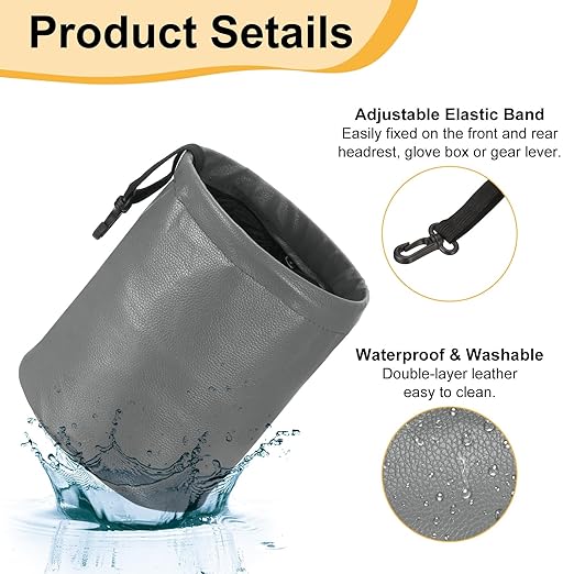 HARFINGTON 3 Packs Car Trash Can 0.9 Gallon Foldable Leak-Proof Garbage Organizer Portable Hanging Waterproof Truck Trash Bins for Van Automotive Vehicle Front Seat, Gray