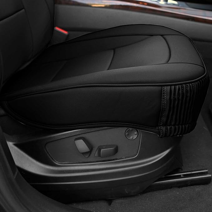 FH Group Ultra Comfort Highest Grade Faux Leather Full Set Car Seat Cushions– Universal Fit for Cars Trucks & SUVs (Solid Black)