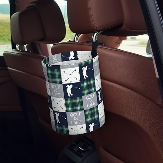 Golf Navy Patchwork Car Trash Can Garbage Cans Foldable,Cute Hanging Car Organizer and Storage Bag Leak Proof, Auto Back Seat Trash Bin Universal for Truck, SUV, Outdoor Travel