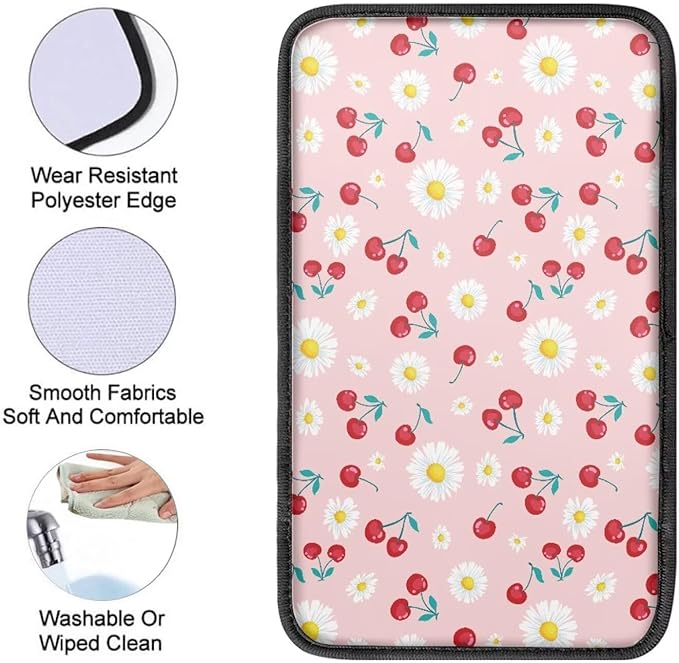 Mintutlipy Pink Cherry Automotive Center Console Cover Storage Box Mat Car Accessories Decoration Waterproof Car Armrest Protector