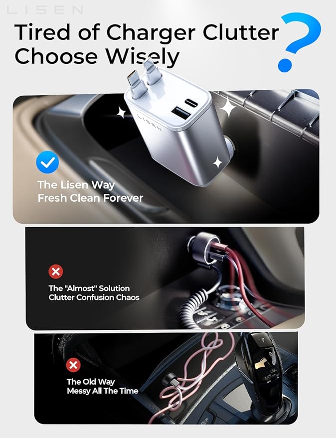 LISEN Retractable Car Charger for iPhone 17 Pro Max, 75W Retractable Car Charger, Cute Girly Car Accessories for Women, Valentines Day Gifts for Men Women, fit iPhone 16 15 14 Samsung Galaxy