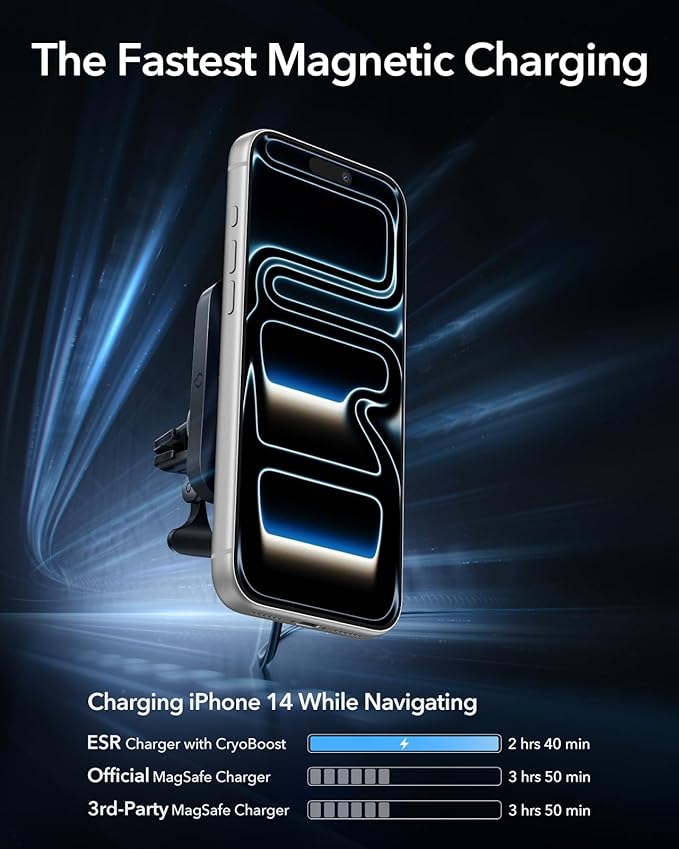 ESR for MagSafe Car Mount Charger with CryoBoost, Phone Cooling MagSafe Car Charger, Magnetic Wireless Car Charging, Air Vent/Dashboard Car Phone Holder for iPhone 17e/17-12, S26/S25, Fast Charging