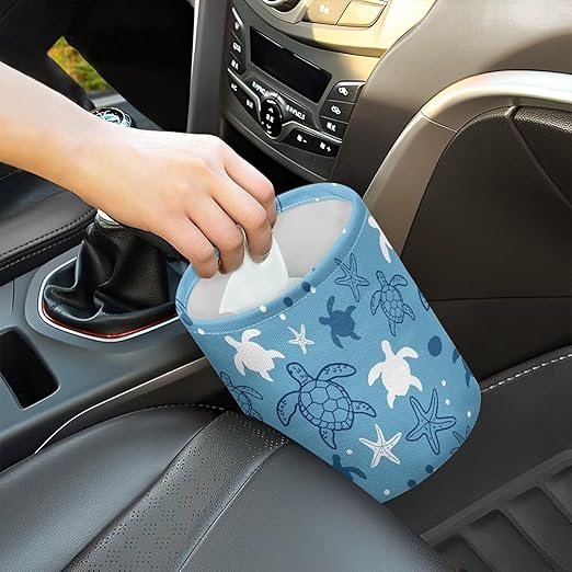 Turtle Print Hanging Car Trash Bag Car Trash Can with Adjustable Buttons Collapsible Multipurpose Car Storage Bag Road Trip Essentials