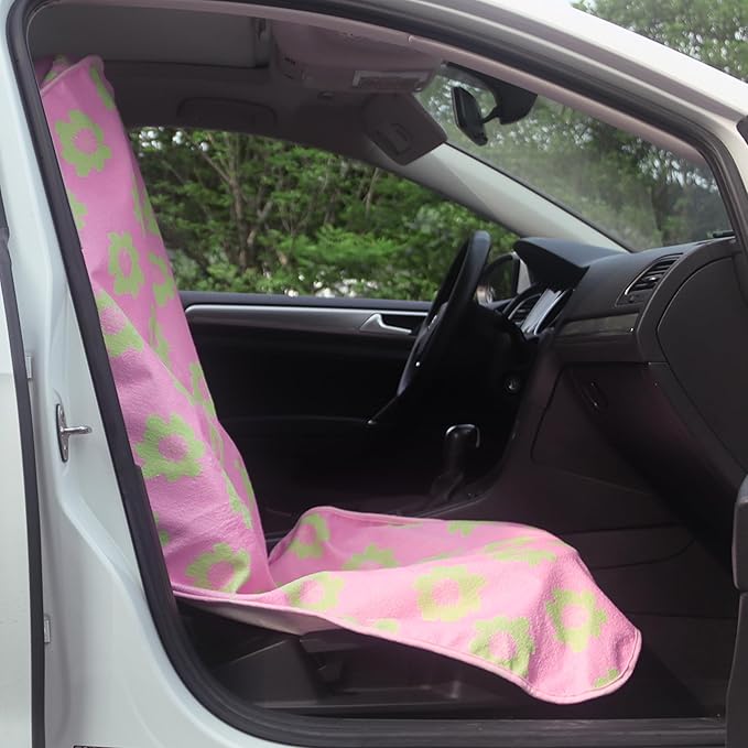 LoyaGour Car Seat Cover Protector Front Seats,for Gym Workout,Running,Swimming,Beach and Hiking,Waterproof Sweat Towel Bucket Seat Covers for Cars SUV Trucks (Flower and Pink, 2Pcs)