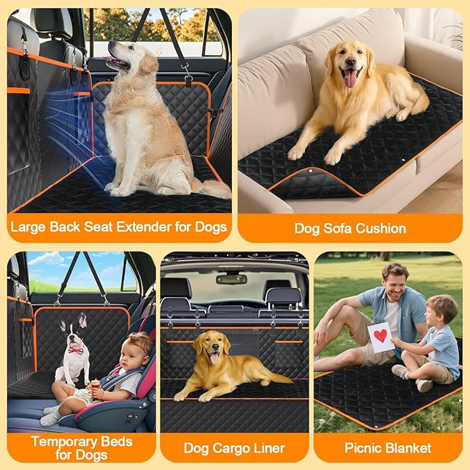 SIVEIS XL Dog Car Seat Extender for Full Size Truck with Hard Bottom, Waterproof Dog Car Seat Cover for Back Seat, Pet Seat Cover with Blanket Cushion for Crew Cab F150, Tundra, RAM 1500, Silverado