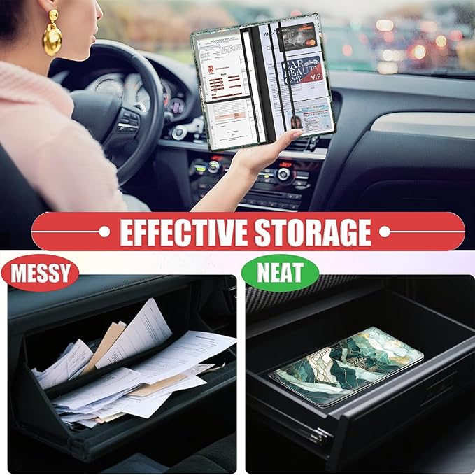 Car Registration Holder, Waterproof PU Leather Vehicle Card Document Glove Box Organizer, Women Interior Auto Accessories Case for Cards, Driver License Car Insurance Holder, Mountain Peak Pattern