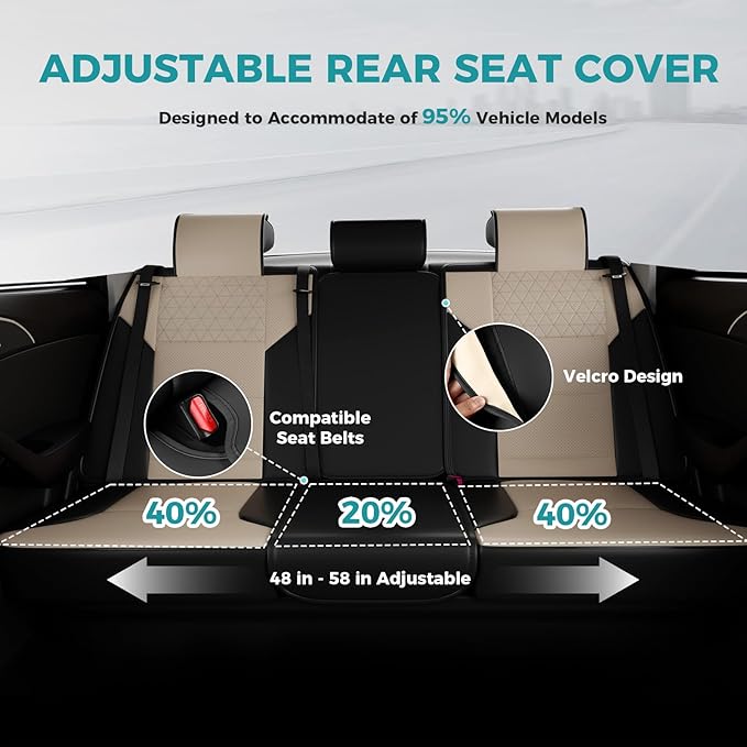 FEINEPRO Black and Beige Car Seat Covers Only Front 2pc - Breathable Faux Leather Universal Seat Covers for Cars, Automotive Protector Fit for Most Sedan SUV Pick-up Truck