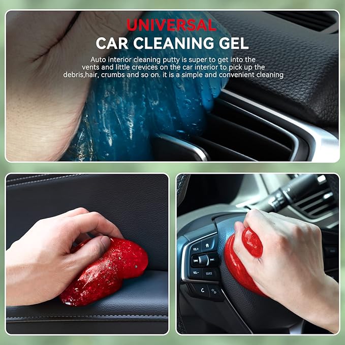 Auto Dynasty 2024 Universal Home/Office Keyboard/Interior Car Air Vent Auto Detailing Slime Cleaner Dust Cleaning Gel Putty Jelly, Pack of 2, Red and Blue
