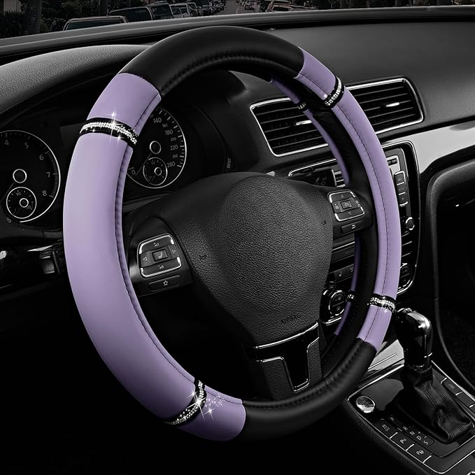 Road Comfort Leather Steering Wheel Cover – Premium Anti-Slip Car Steering Wheel Grip Cover – Universal Fit for 14.5”–15.5” Cars, Trucks & SUVs - Purple
