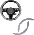 Amiss Nappa Leather Steering Wheel Cover - Universal 99% Segmented Steering Wheel Protector (Grey), 2PCs