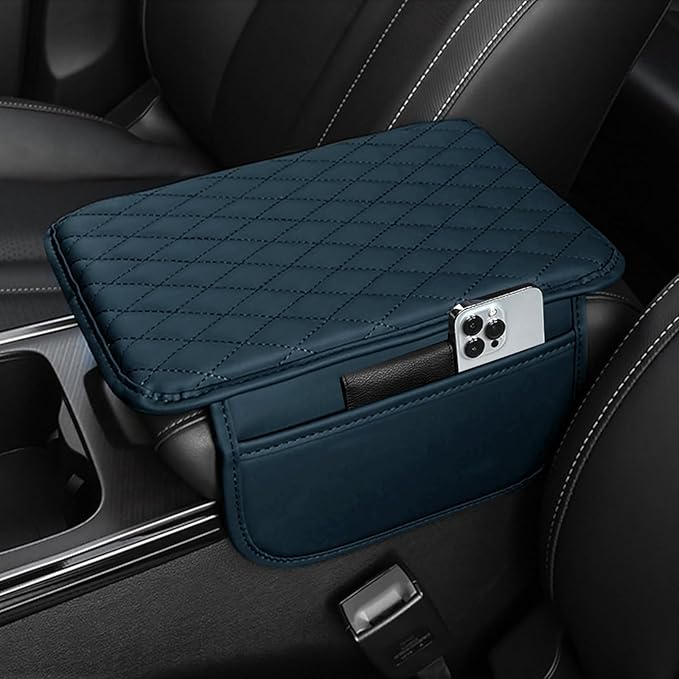 Car Center Console Cover Leather Armrest Cover Cushion with 2 Storage Bags Universal Car Armrest Seat Box Pad Car Interior Accessories Protector for Most Vehicle