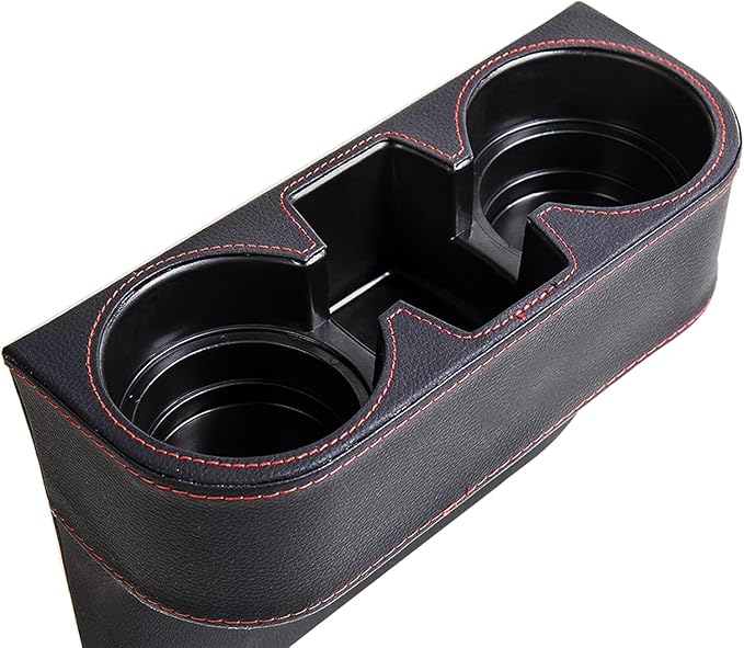 Car Cup Holder, Auto Front Seat Cup Holder, PU Leather Cover Cup Drink Holder, Car Seat Gap Filler Organizer, Side Cup Holder for Car Coin Bucket, Cell Mobile Phone Holder, Black
