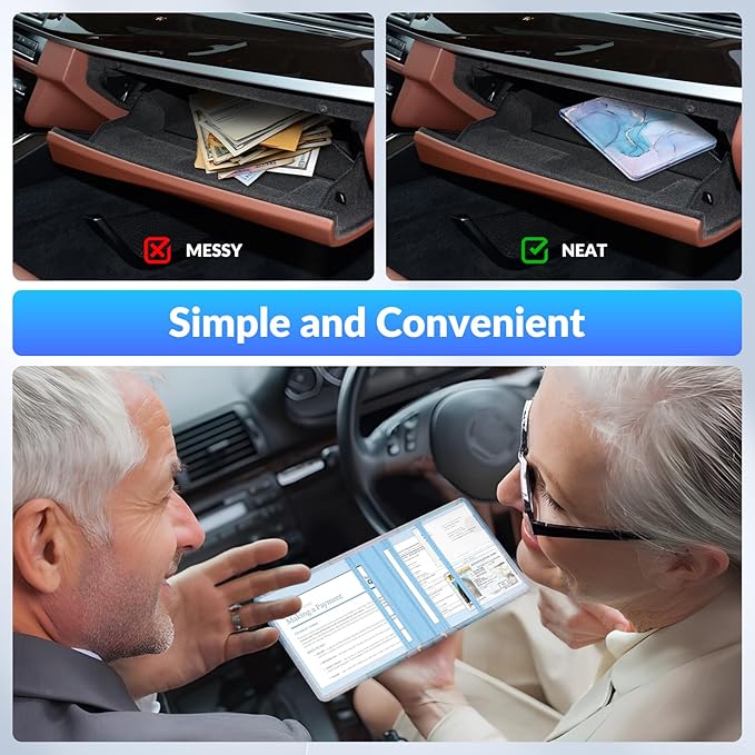 Pisypox Car Registration and Insurance Card Holder，Vehicle Glove Box Car Organizer，Accessories Case for Storing Driving Licences, Cards, Documents