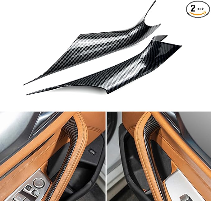 Yumfugu Pack-2 Automobile Side Handle Covers, ABS Door Pull Protectors, Car Armrest Pads, Compatible with BMW New 5 Series (Carbon Fiber Black)