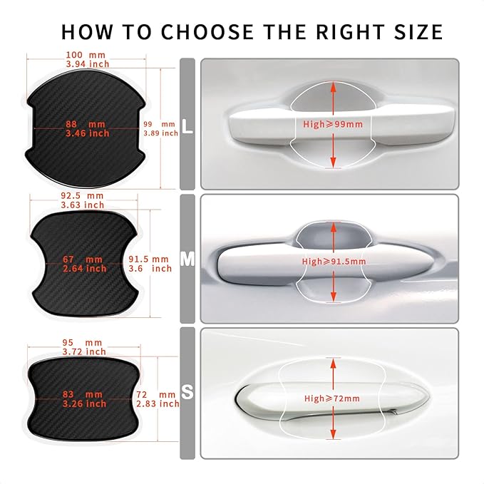 TANGSEN 4Pcs Universal 3D Carbon Fiber Texture Automotive Door Cup Handle Recess Paint Protector Cover Scratch Non-Marking Silicone Personalize Pad Sticker (Black,L)