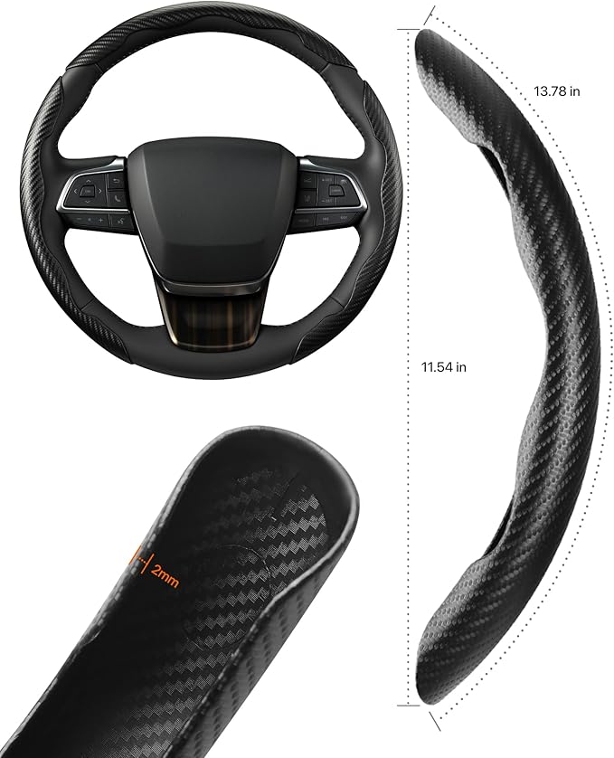 West Llama Customized Carbon Fiber Steering Wheel Covers for Toyota Rav4 Corolla Camry Highlander Prius, 3 Piece snap on Steering Wheel Cover (Black)