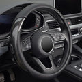 ZHOL Car Steering Wheel Cover Universal 14 1/2"-15" Leather Carbon Fiber Anti-Slip Car Accessories, Black