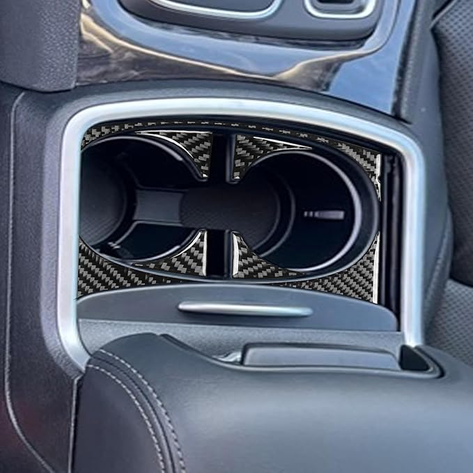 NVCNX Real Premium Carbon Fiber for Chrysler 300 Accessories 2015-2023 S/C/Limited/Touring Center Console Cup Holder Cover Interior Trim Sticker Decal 6PCs, not for C Platinum 2015-2017 / C 2018-2023