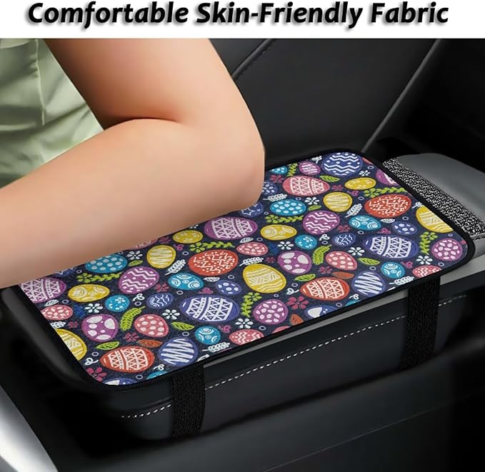 Bulopur Easter Eggs Arm Rest Cover Car Flannel Center Console Cover Easy to Install Car Decor Accessories Auto Armrest Console Cover for Most Vehicle, SUV, Truck, Car