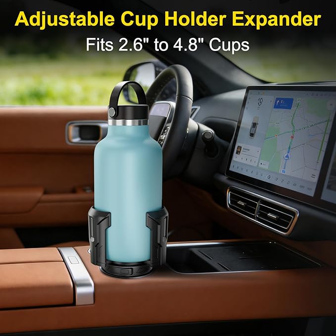 Cup Holder Expander, Upgraded Car Cup Holder Expander for Yeti, Hydro Flask, Nalgene, Takeya, Camelbak, Ramblers, Owala, Tumblers, Mugs, Bottles in 2.6"- 4.8", No Tools Required