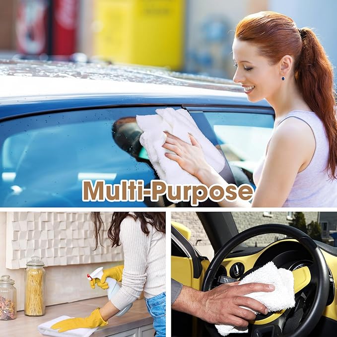 Shimeyao Imeyao 30 Pcs 16 x 16 Inch Edgeless Microfiber Plush Towels for Cars Detailing Drying Wash Polishing Absorbent Cleaning Cloths, 500 GSM (White)