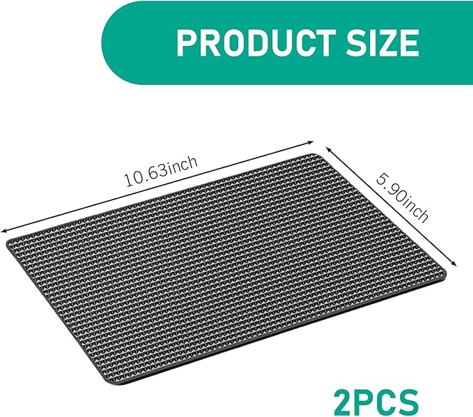 leechio 2 PCS Car Dashboard Anti-Slip Mat, 10.63" x 5.9" Grid Anti Slip and Heat-Resistant Instrument Dash Mat, Dashboard Accessories, General Anti Slip Pad for Automobiles (Black)