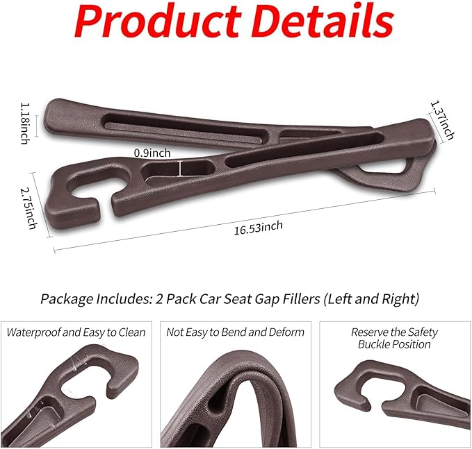 2 Pack Car Seat Gap Filler, Car Seat Gap Plug to Fill The Gap Between Seat and Console, Universal Car Seat Gap Filler Organizer Crevice Blocker Stop Things from Dropping (Brown)