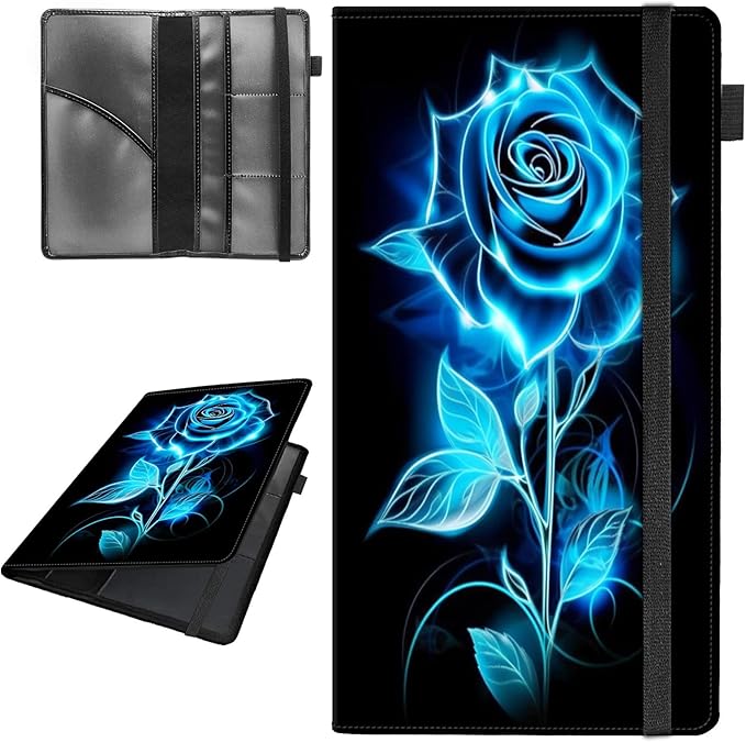 Car Registration and Insurance Holder,Leather Vehicle Glove Box Organizer Wallet for Document,Perfect for any Car,Truck,Motorcycle,Driver License,Trailer or Boat,Men & Women,Glitter Roses Flower