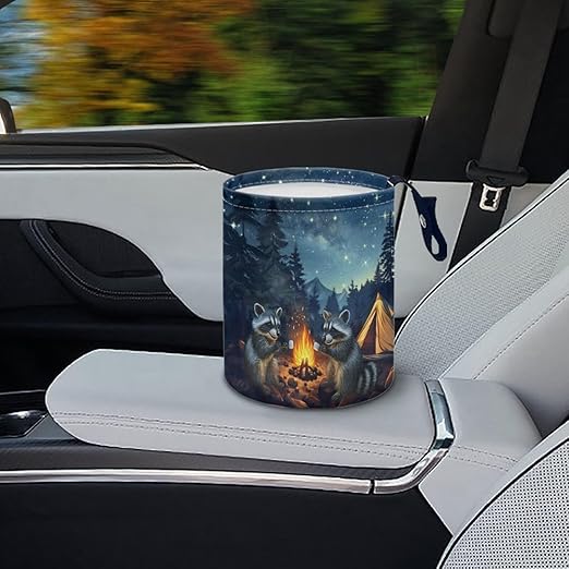 Brosoneto Camping Raccoon Galaxy Hanging Portable Car Printed Car Accessories Interior Universal Collapsible Back Seat, Front Console, Floor, or Hanging Headrest Waste Basket