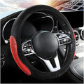 Elastic Stretch Car Steering Wheel Cover, Breathable No Inner Ring Vehicle Steering Wheel Protector, 15 Inch Ice Silk Anti Slip Automotive Accessories, Universal Fit (Black/Red)