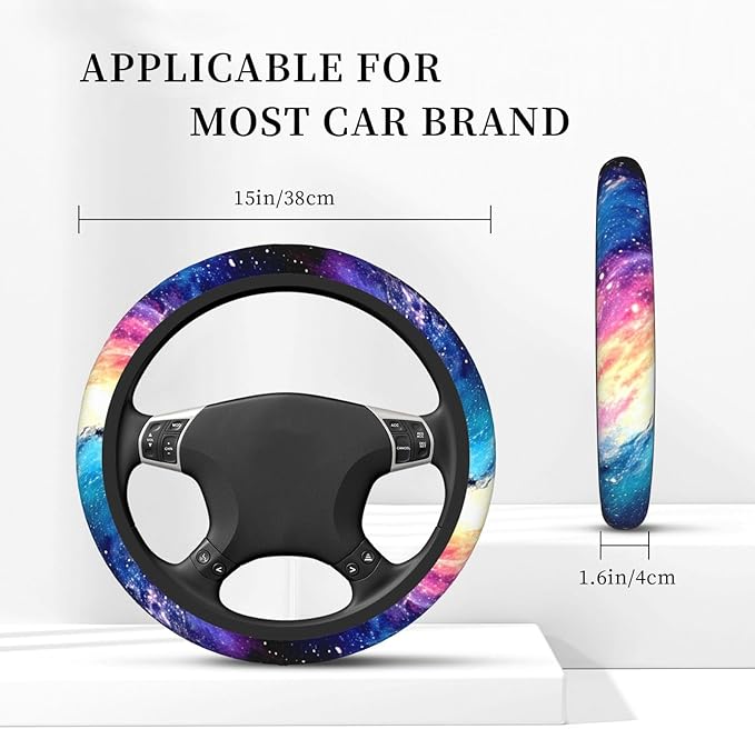 Galaxy Purple Blue Neoprene Steering Wheel Cover for Men Women Anti-Slip Elastic Steering Wheel Protective Cover 15in Universal Car Accessories Fit Cars, SUVs, Auto