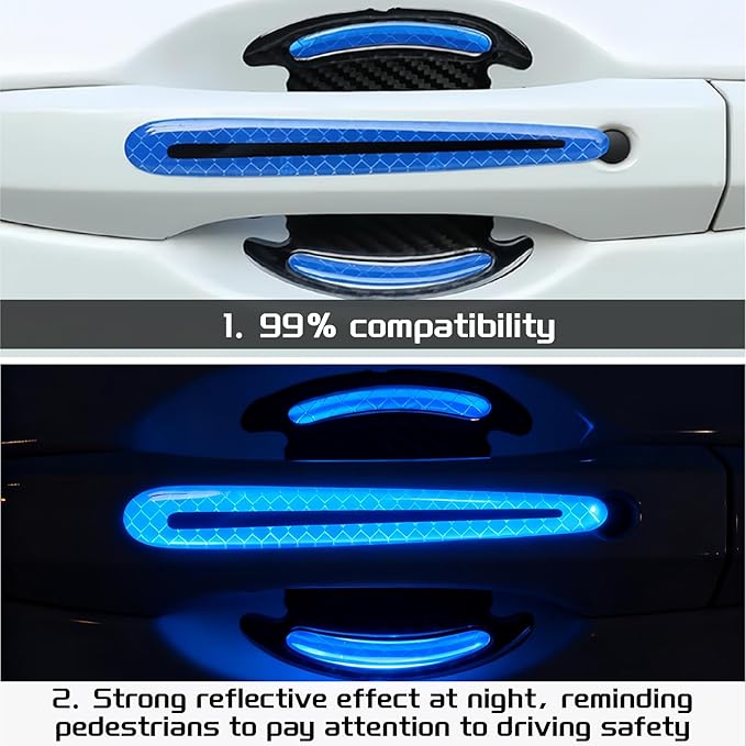 CllyCnny Car Door Handle Protector - 8Pack Universal Carbon Fiber Scratch Proof Guard - ReflectiveDoors Door Handle Bowl Sticker Universal for Most Car Handles