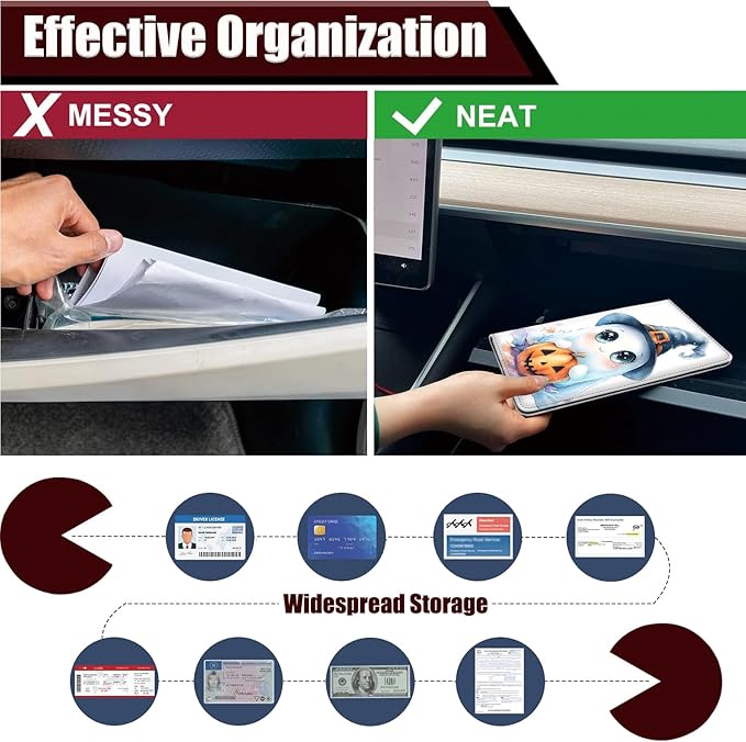 Car Registration Holder, PU Leather Vehicle Glove Box Organizer for Driver License,Document, Car Insurance Holder with Magnetic Shut, Auto Paperwork Wallet Accessories, Cute Ghost + Pumpkin Halloween