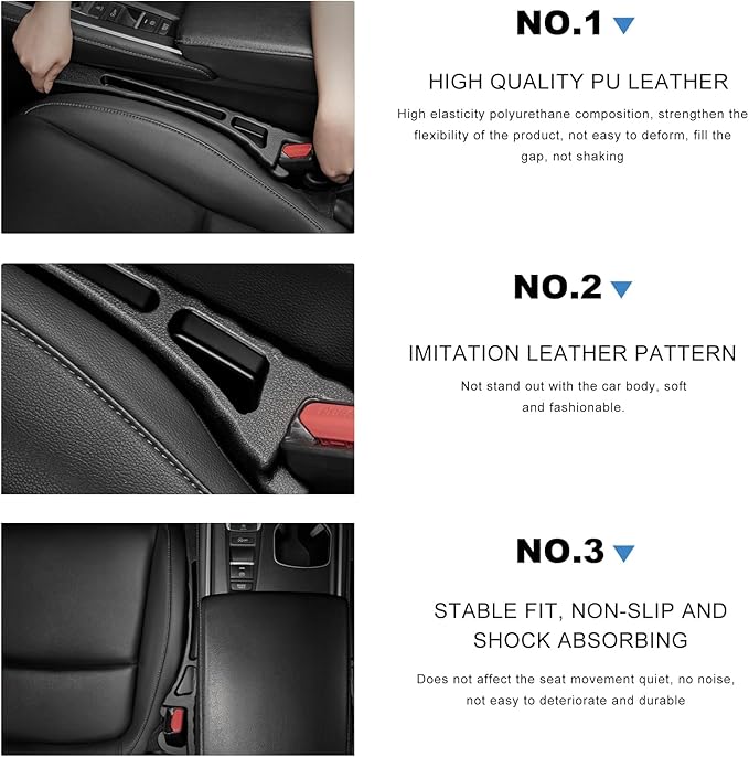 2 PCS Car Seat Gap Filler Organizer, PU Leather Stopper to Fill The Gap Between Seat and Console, Crevice Blocker No Drop Seat Guard Stop Things from Dropping for Trunk Sedan