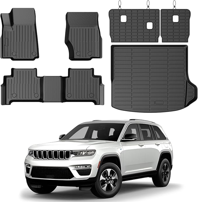 Grand Cherokee Floor Mats - Car Mats for Jeep Grand Cherokee 5-Seater 2022-2025(Include 4xe, Not WK or L), All Weather Floor Mats and Cargo Liner for Grand Cherokee Accessories, Heavy Duty Rubber Mats