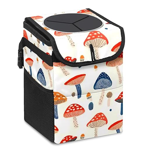 GVGHIDZ Car Trash Can – Multi-Purpose, Lightweight and Portable with Durable Water-Resistant Coating, No Installation Required, Practical and Ample Capacity, Variety of Colors.Mushroom