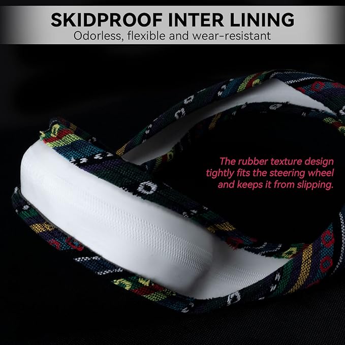 Limsas Boho Steering Wheel Cover Elastic Microfiber for Women, Universal Fit 15 inch Car SUV, Hippie Style Protector Cover, Anti-Slip, Breathable, Absorbing Sweat - 02