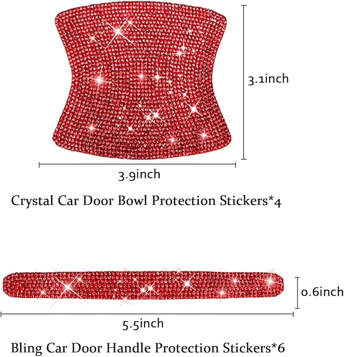 BetterJonny 10PCS Crystal Scratches Protector, Rhinestone Handle Stickers Bling Protection for Women's Car Stickers (Red)