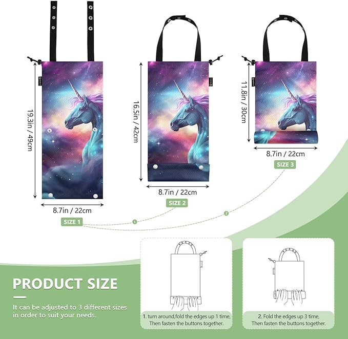 ALAZA Hanging Car Trash Bags Garbage Bag Trash Can for Back Seat Small Unicorn Galaxy Washable Storage Bag Retractable 2 Pack