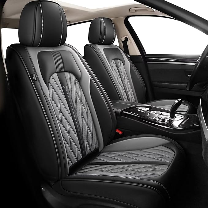 Seat Covers for Car Full Set Fit for Nissan Versa 2009-2026 Leather Seat Covers Breathable Waterproof Seat Protectors Automotive Seat Cushion with Airbag Compatible (5 Seats,Black&Dark Grey)