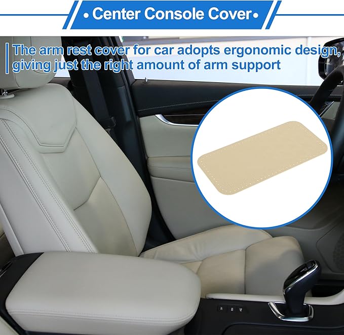 Car Center Console Cushion Pad 12.59"X6.29" Center Console Cover Armrest Seat Box Cover Faux Leather Beige