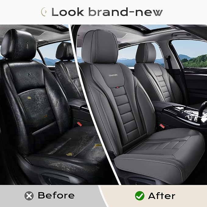 Coverado Car Seat Covers Full Set, Seat Covers for Cars, Front Seat Covers and Back Seat Cover Waterproof Leather Automotive Seat Cover, Universal Car Interior Protectors Cushion for Most Cars