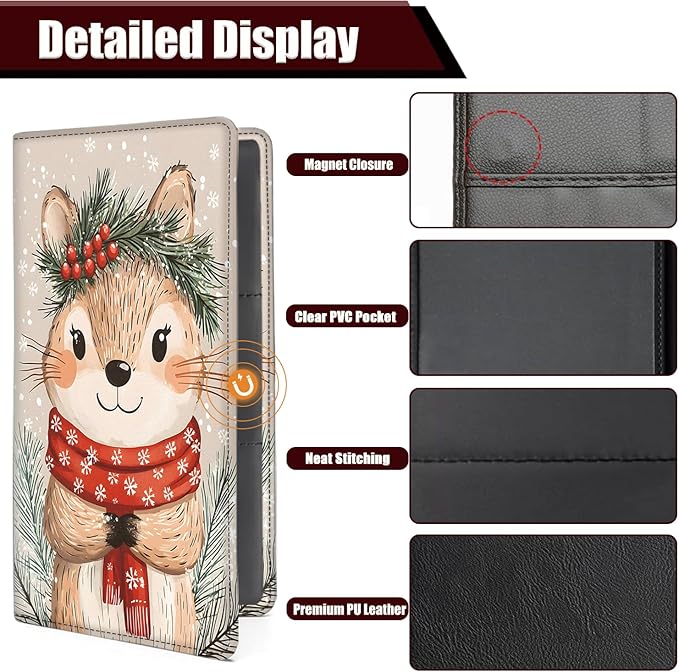 Car Document Holder with Magnetic Shut, Car Registration and Insurance Card Holder, Vehicle Glove Box Organizer Documents, Driver License, Auto Paperwork Organizer Wallet, Christmas Bear Pattern
