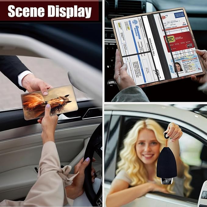 Yuxcfhjfe Car Registration and Insurance Holder, PU Leather Auto Document Holder for Men&Women, Vehicle Glove Box Compartment Organizer with Magnetic Shut for Driver's License, Horse Pattern