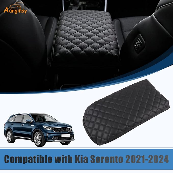 Upgraded Leather Center Console Armrest Protector Cover Compatible with Kia Sorento 2021-2025 2026, Car Arm Rest Pad Seat Box Cover Cushion Lid Protector, Waterproof Anti-Scratch Interior Accessories