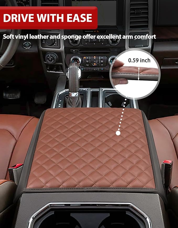 KBH Center Console Armrest Cover for 2015-2020 Ford F150, 2017-2022 F250-F550, 2018-2024 Expedition, Bucket Seat, PU Leather Cushion Pad, Anti-Scratch (Not for Other Years)