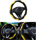 Car Steering Wheel Cover, 15 inch Carbon Fiber Microfiber PU Leather Elastic Steering Wheel Protector for Men Women, Anti-Slip Breathable Car Interior Accessories for Most Cars (Yellow)