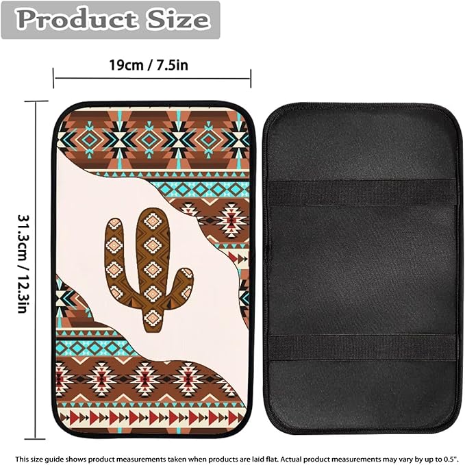 Vehicle Center Console Armrest Cover Pad, Universal Fit Soft Comfort Center Console Armrest Cushion for Car, Aztec Cactus
