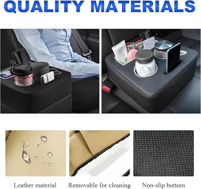 Kewucn Car Back Seat Organizer, Leather Sofa Cup Holder Tray, Waterproof Sofa Pillow to Store Drink Snack Phone, Universal Auto Holder for Car, RV, Bed (Beige)