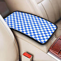 Glitter Blue White Checkered Chessboard Flag (2) Car Armrest Pad Cute Cars Center Console Cover Auto Handrail Box Cushion Armrests Cover